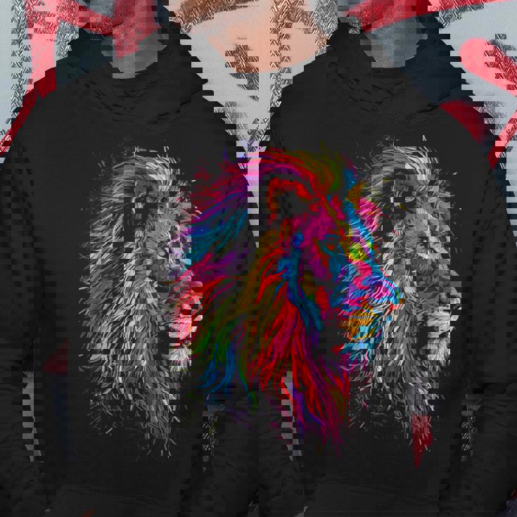 ライオンアート 抽象 カラフル 動物 グラフィック ライオン パーカー 面白い贈り物