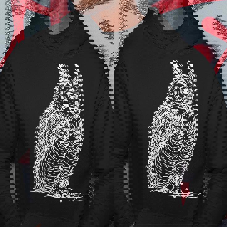 ラインアート 鳥・鳥類学者 オオツノフクロウ パーカー 面白い贈り物