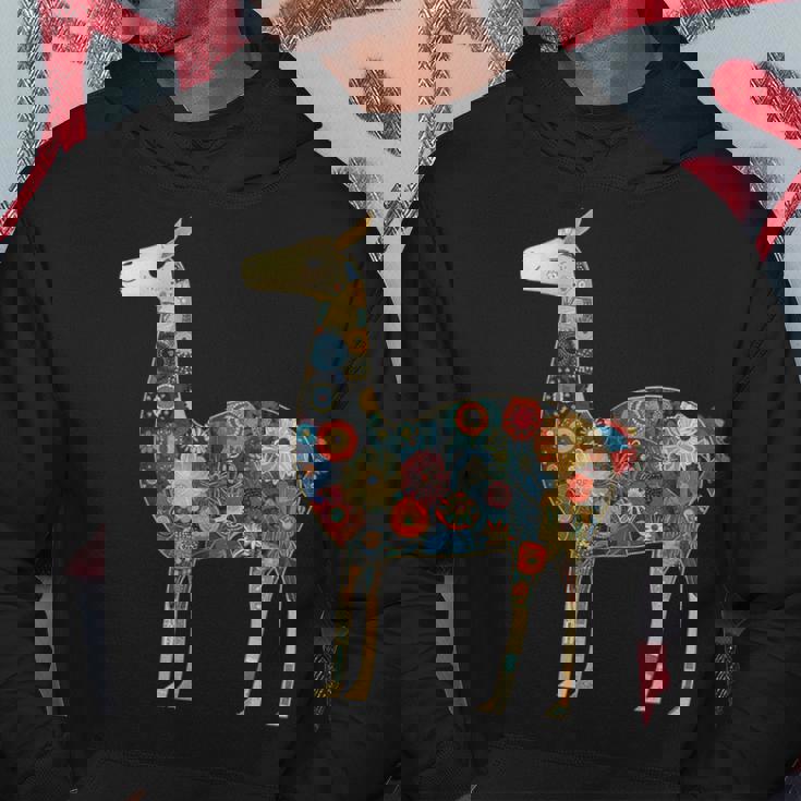 ラマ アルパカ フローラル カラフル 花 ペルーのお土産 パーカー 面白い贈り物