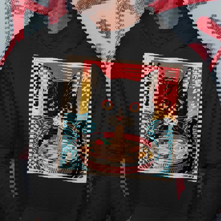 ラーメンと黒猫 和風ビンテージ パーカー 面白い贈り物