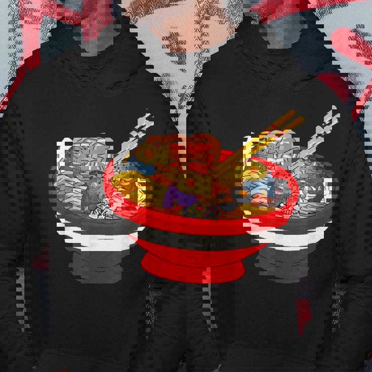 ラーメンを食べる三匹のかわいいカエルのお揃い アニメ恋人 食通 パーカー 面白い贈り物