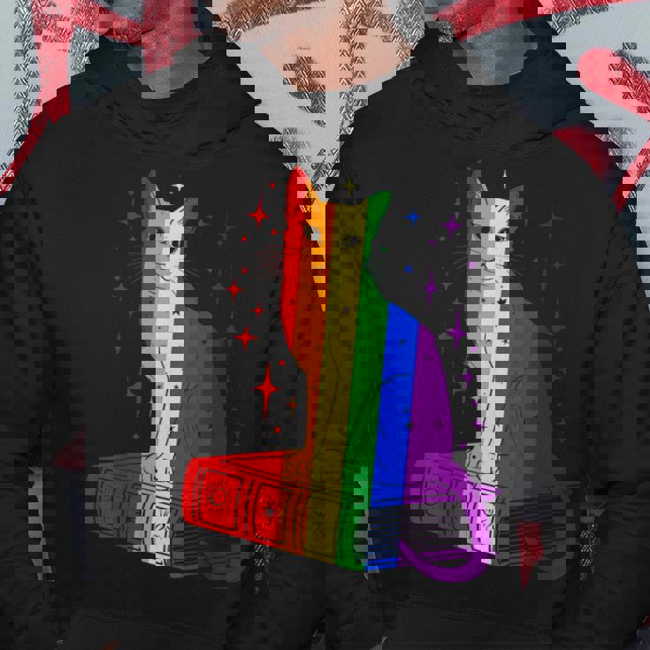 レインボー猫と本と星 Lgbt プライド パーカー 面白い贈り物