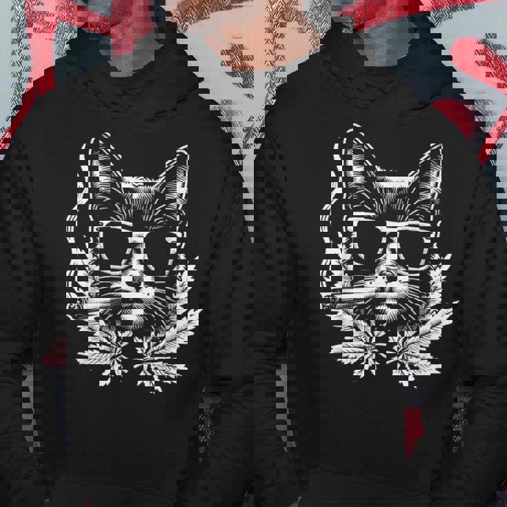 レトロな猫 サングラス付き 喫煙 大麻 雑草 葉 パーカー 面白い贈り物