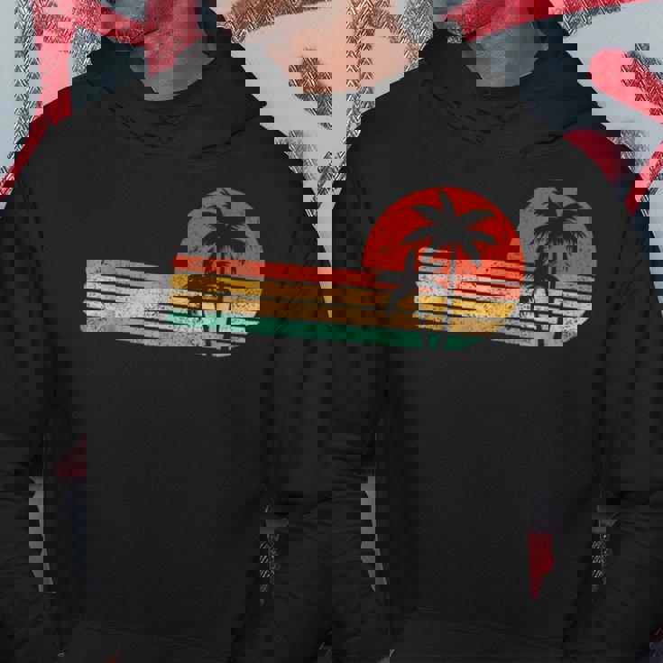 レトロスタイル トロピカル ビンテージ 夕日 ビーチ ヤシの木 パーカー 面白い贈り物