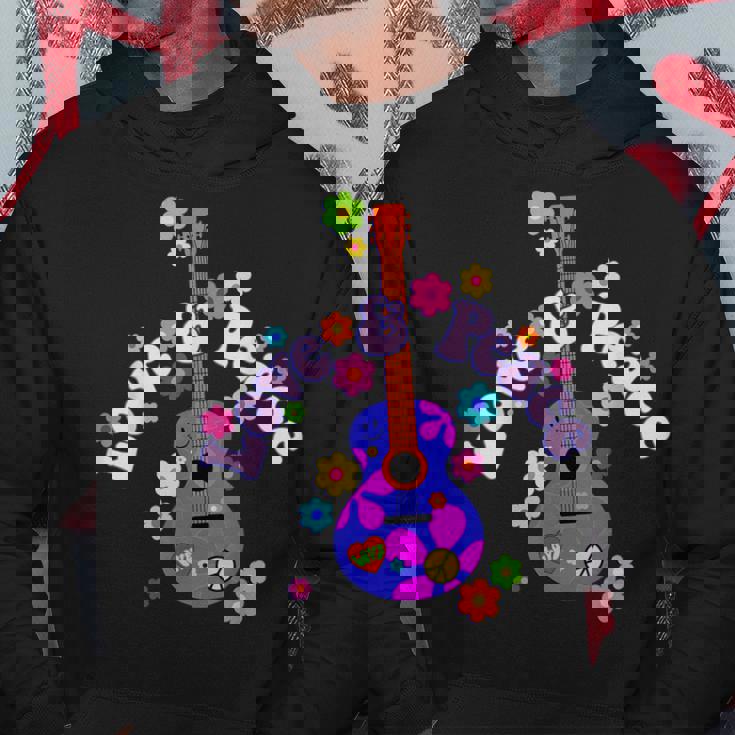 レトロフラワーパワーギター-ラブアンドピース2-ファンファン パーカー 面白い贈り物