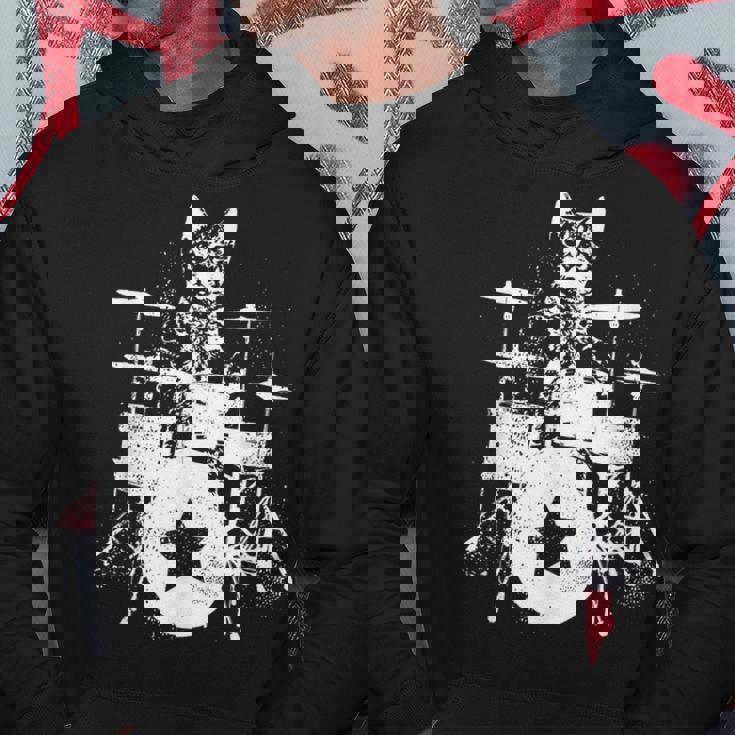 ロックスター ドラマー 猫 ドラム演奏 ミュージシャン バンド 音楽好き パーカー 面白い贈り物