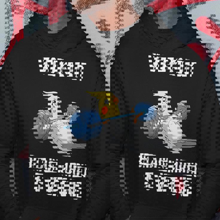 ワークアウト Because Murder Is Wrong 面白いオウム オカメインコ 鳥 パーカー 面白い贈り物