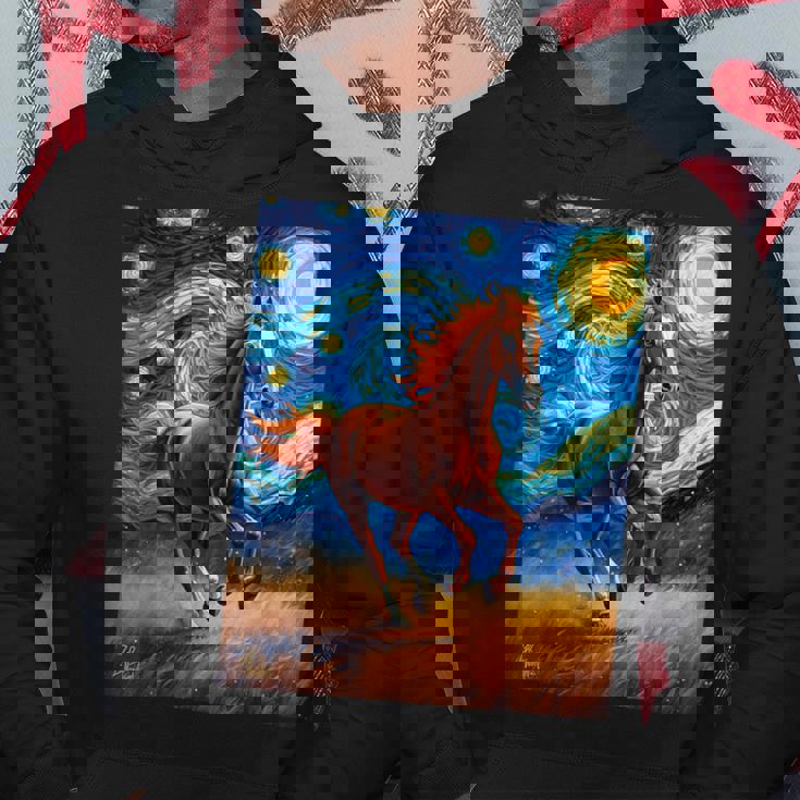 ヴァンゴッホの星空の夜ワイルドホースマスタングアニマル愛好家 パーカー 面白い贈り物