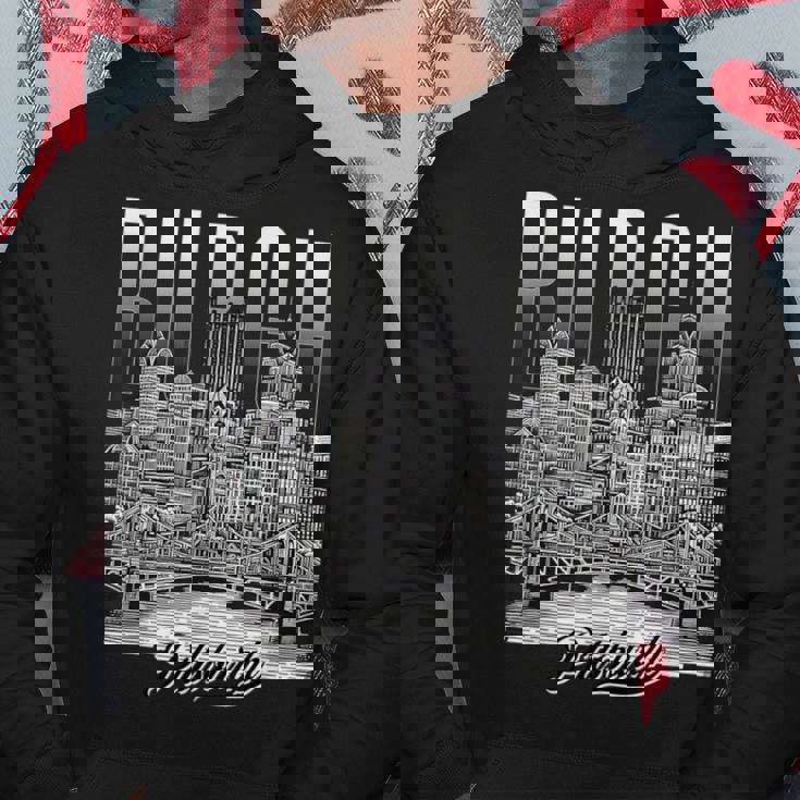 ヴィンテージ ピッツバーグ スカイライン ドローイング バーグ スチール シティ ブリッジ パーカー 面白い贈り物