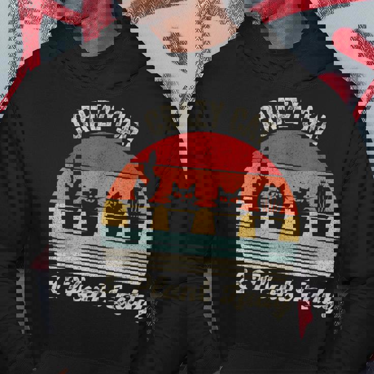 ヴィンテージ レトロ クレイジー キャット & プラント レディ サボテン 多肉植物 ママ パーカー 面白い贈り物