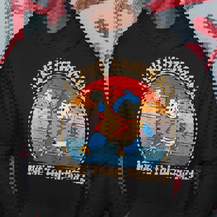 ヴィンテージペンギン I Love Handball More Than People パーカー 面白い贈り物