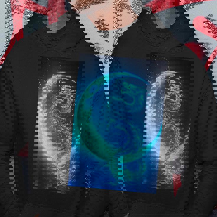 三日月のドラゴン ブルーギャラクシー天文学 アート パーカー 面白い贈り物