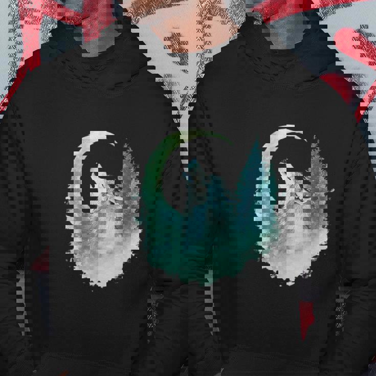 三日月の下で遠吠えするオオカミ 野生動物 パーカー 面白い贈り物