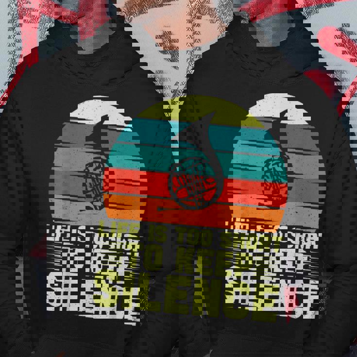 人生は短すぎて沈黙を保つにはフレンチホルン パーカー 面白い贈り物