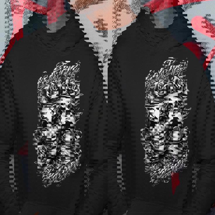 今笑って、後で泣こう。タトゥー チカーノ・アート ピエロの仮面 ローライダー パーカー 面白い贈り物