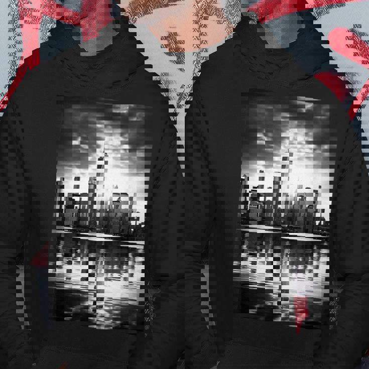 反射写真付き都市のモノクロ写真 パーカー 面白い贈り物