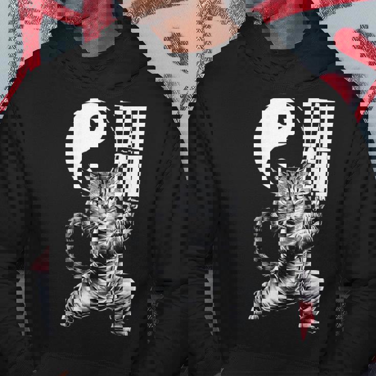 太極拳武術の陰陽を演じるかわいい猫 パーカー 面白い贈り物