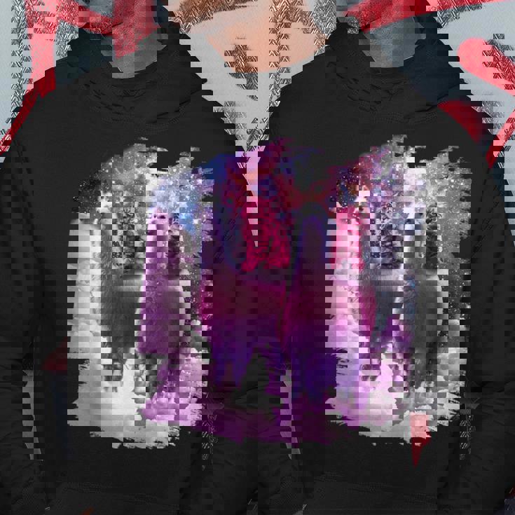 宇宙で虹色のラマに乗る子猫 パーカー 面白い贈り物