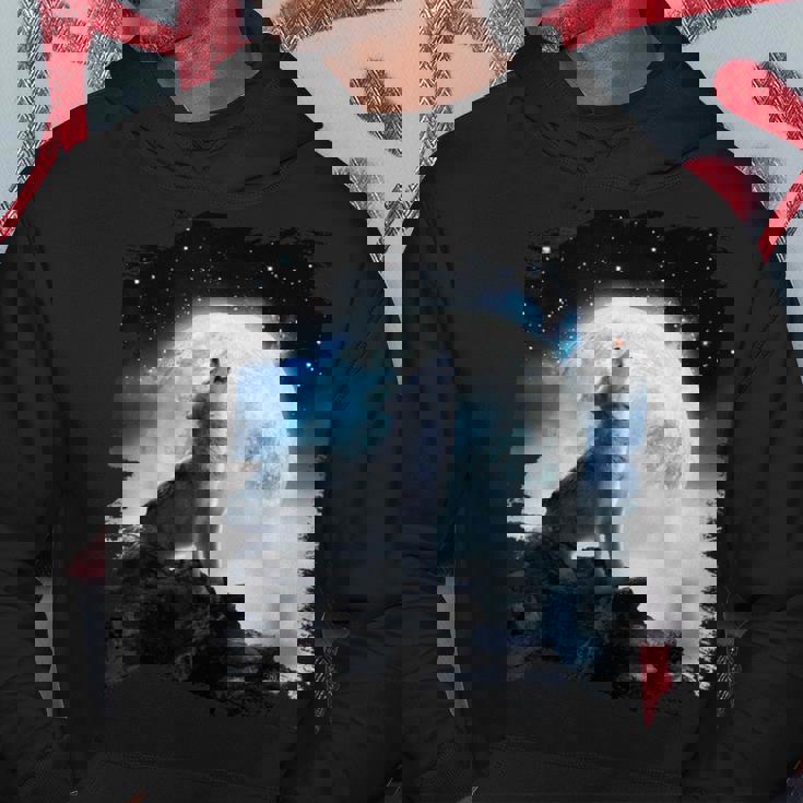 宇宙空間 オオカミ 月に遠吠えするオオカミ パーカー 面白い贈り物