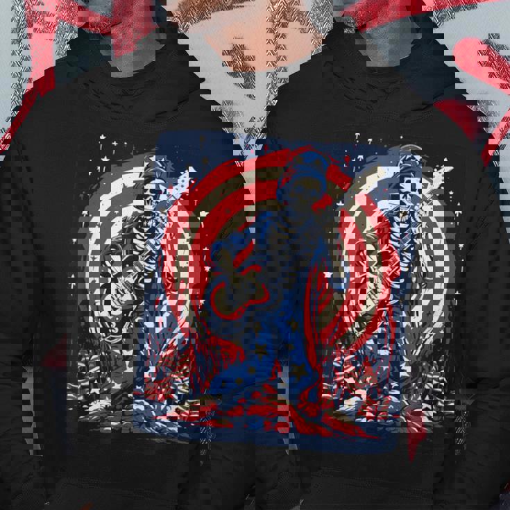 愛国的なスケルトン ロックンロールミュージック アメリカンスタイル パーカー 面白い贈り物