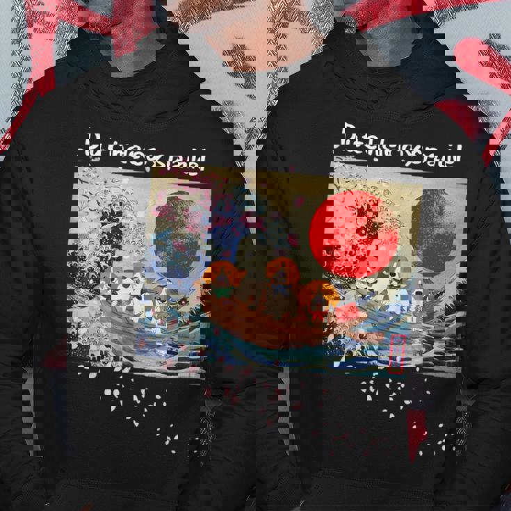 日本 版画 ダッチ デコイ スパニエル デコピン 神奈川の波 海 桜 パーカー 面白い贈り物