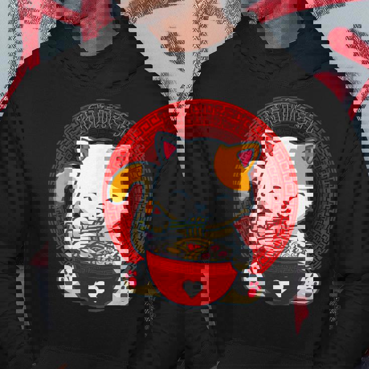 日本のカワイイ アニメ 猫 麺丼 猫 ラーメンを食べる パーカー 面白い贈り物