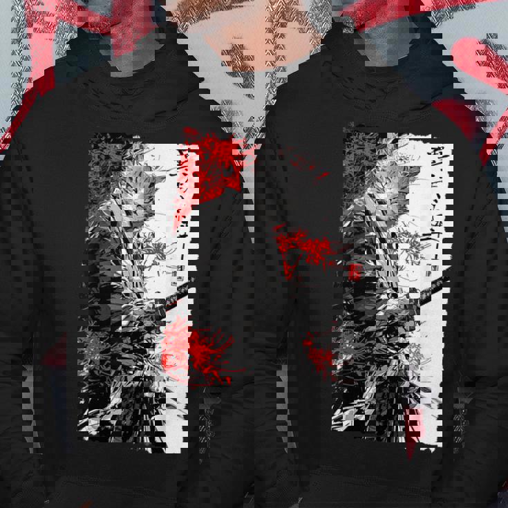 日本のクモユリ 侍 猫 グランジ 浮世絵 アニメアート パーカー 面白い贈り物