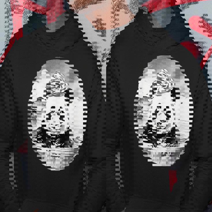 日本の温泉 パンダ 面白い 水墨画 温泉旅行 入浴 銭湯 お風呂 バスタイム 動物 和風 パーカー 面白い贈り物