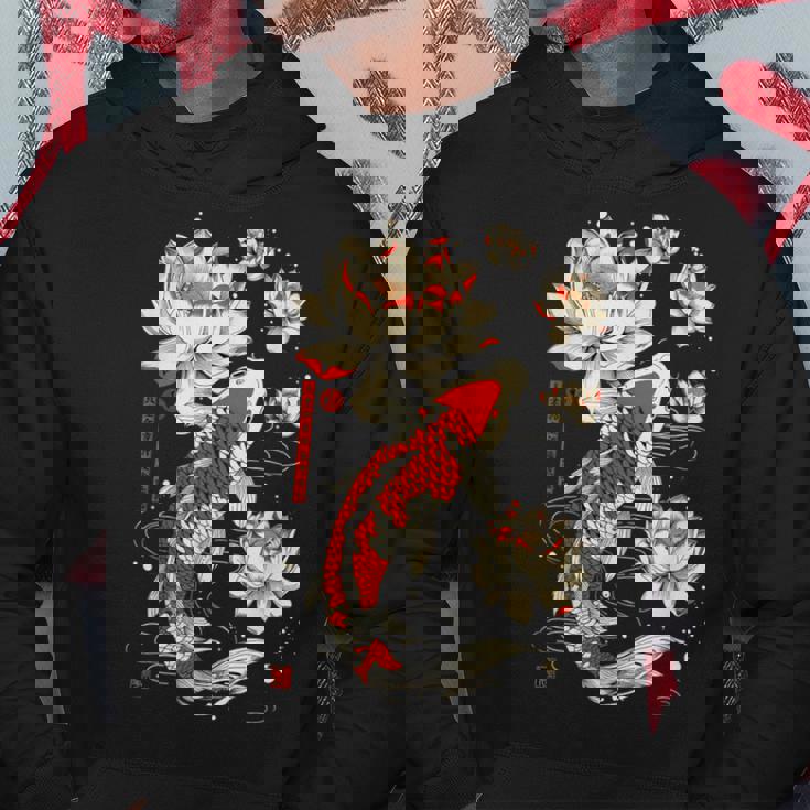 日本の鯉 魚 蓮の花 ヴィンテージ アート 日本 パーカー 面白い贈り物