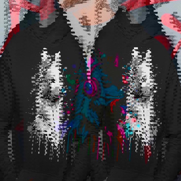 日本スピッツ好き ヘッドフォン装着 おもしろい 日本スピッツ パーカー 面白い贈り物