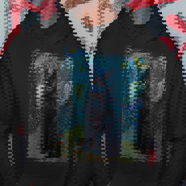 星月夜 ヴィンセント・ヴァン・ゴッホ 黒猫 レトロ絵画 猫 パーカー 面白い贈り物