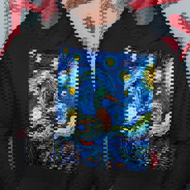 星空の下のアヒル アート グラフィック 誕生日 クリスマス パーカー 面白い贈り物