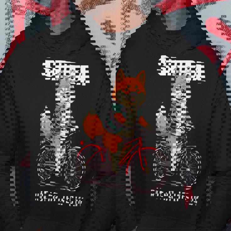 柴犬 いぬ イラスト 柴犬好き 犬好き 自転車 かわいい おもしろ レトロ Ride For Life's Joy パーカー 面白い贈り物