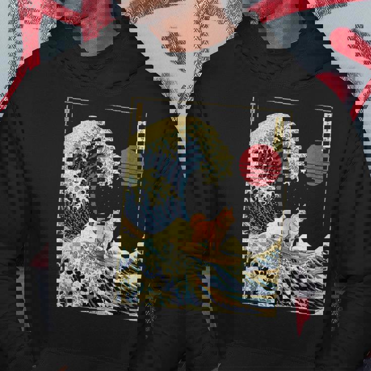 柴犬 日本の神奈川波 おもしろサーフドッグ パーカー 面白い贈り物