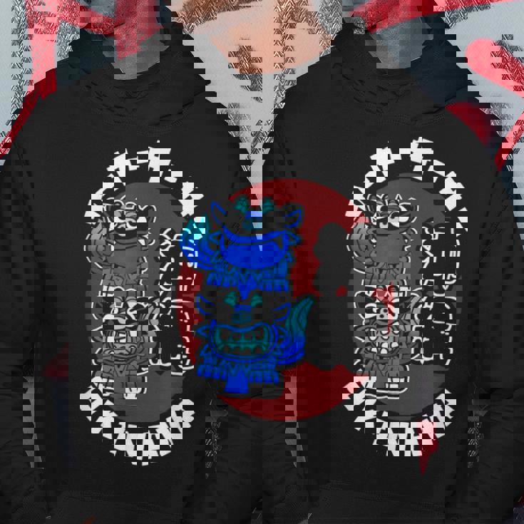 沖縄 ジャパン シーサー 守護ライオンズ 沖縄 日本語 漢字 パーカー 面白い贈り物