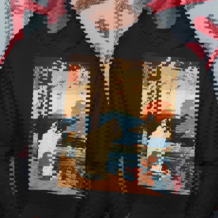 浮世絵 アート 神奈川 ヴィンテージ 日本のタトゥーアート 猫 グラフィック パーカー 面白い贈り物