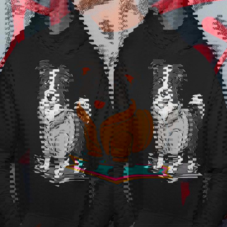 漫画の外観のかわいいボーダーコリー パーカー 面白い贈り物