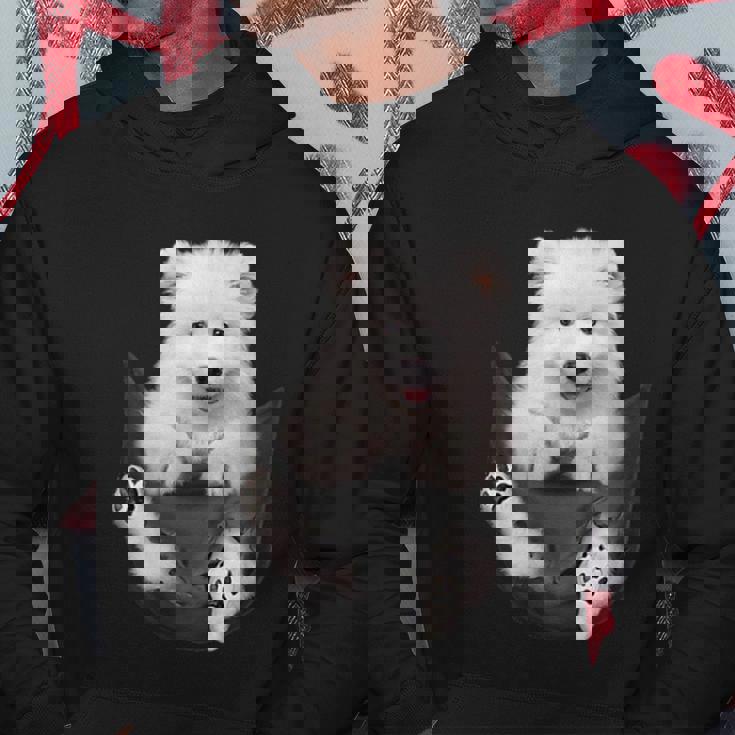 犬好きの方へのギフト サモエド ポケットに入った面白い犬の顔 パーカー 面白い贈り物