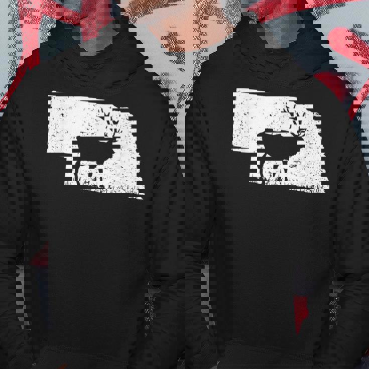 狩猟ヘラジカまたはワピティ ネブラスカ地図アートハンター パーカー 面白い贈り物