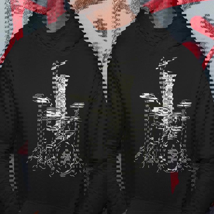 猫 ドラマー 動物ドラマー 猫 演奏 ドラム ドラムプレーヤー 長袖tシャツ パーカー 面白い贈り物