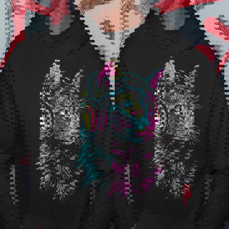 猫 動物 モチーフ 音楽 ヘッドホン イラスト 猫 パーカー 面白い贈り物