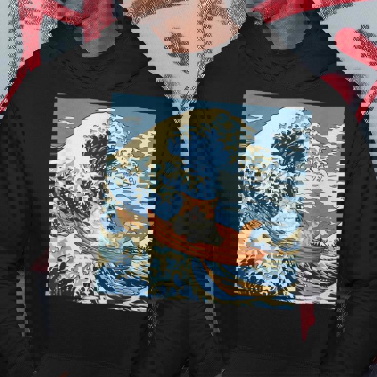 猫 葛飾北斎 神奈川沖浪裏 ネタ 冗談 ギャグ かわいい パーカー 面白い贈り物