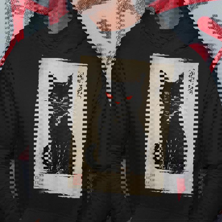 猫 鬼 ハロウィン 日本 ミニマリスト 墨絵 浮世絵風 パーカー 面白い贈り物