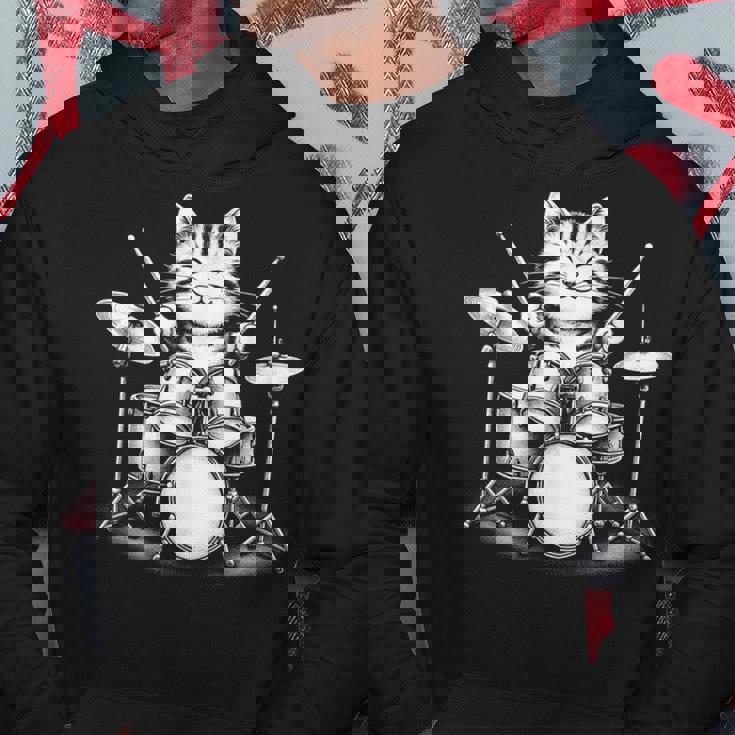 猫がドラムを弾く 面白いロックミュージックドラム 猫 パーカー 面白い贈り物