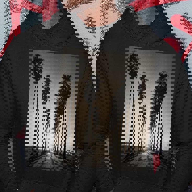 白黒写真 ヤシの木の夕日 ビンテージ写真 パーカー 面白い贈り物