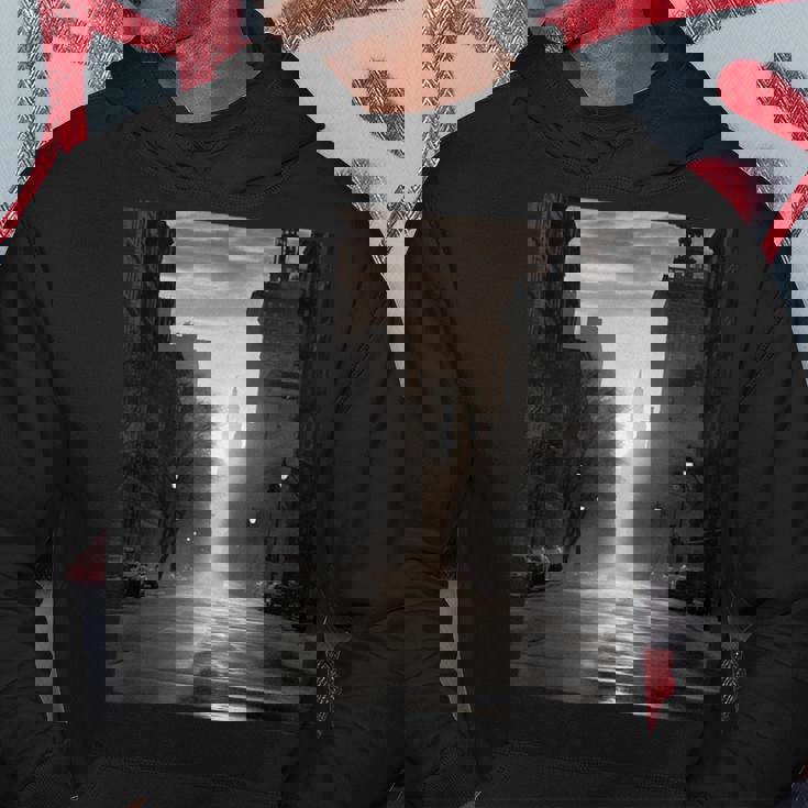 白黒写真 街の街の夕焼け写真 パーカー 面白い贈り物