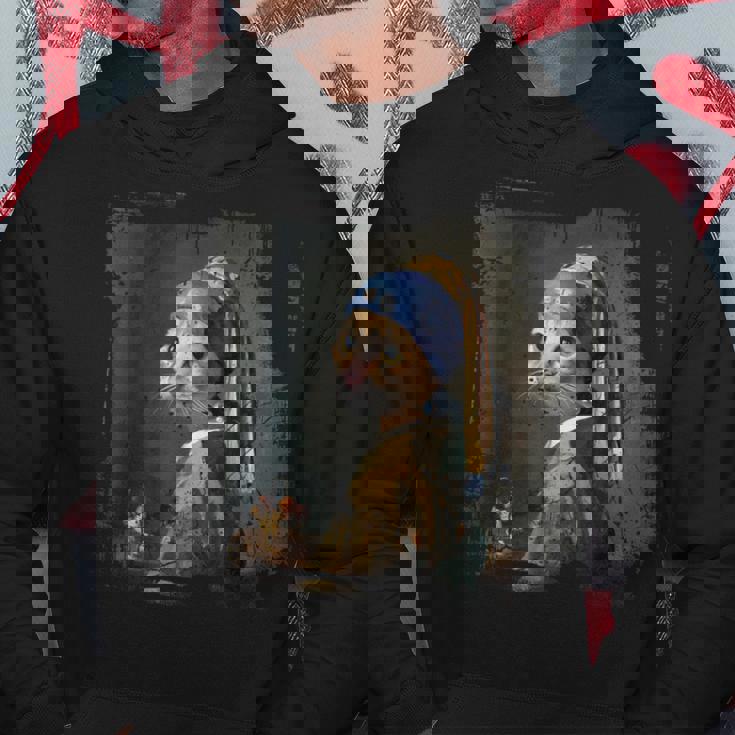 真珠のイヤリングを持つ少女 猫 パロディアート 面白い ヤン・フェルメール パーカー 面白い贈り物