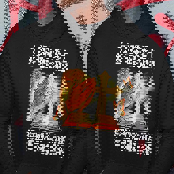 私がここまでたどり着いた唯一の理由はイエス様です パーカー 面白い贈り物