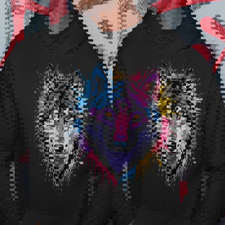 素晴らしいオオカミの頭の色彩。 パーカー 面白い贈り物