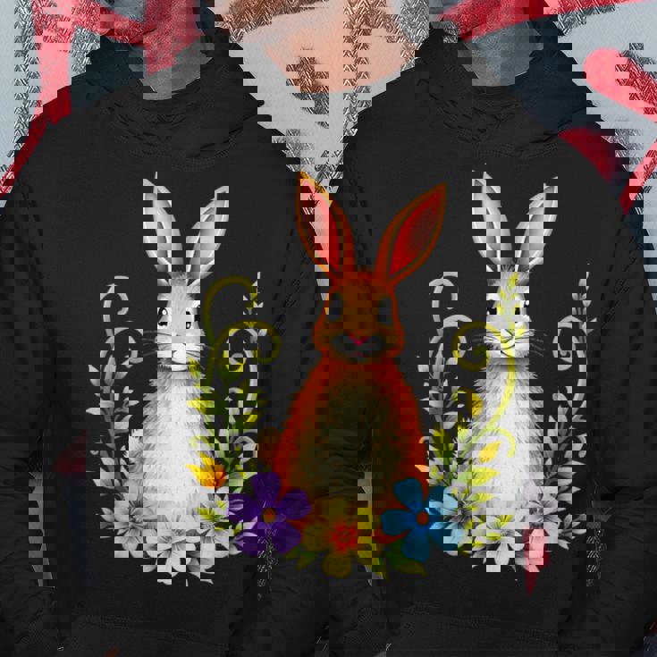 花と葉を持つ愛らしいウサギ 自然デザイン パーカー 面白い贈り物